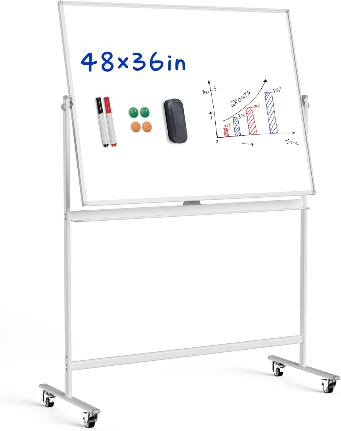 Rolling Whiteboard/w Height Adjustable, Mifuro 48 x 36 Large Portable Dry Erase Board with Stand and Wheels for Office,Classroom &School, White