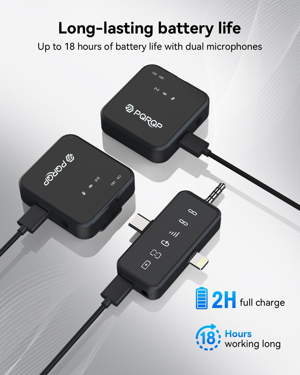 PQRQP 3-in-1 Mini Microphone for iPhone/Android/Camera, Hi-Fi Audio, 48kHz/24-bit, Wireless Microphones, 328ft Range, 20H Battery, Lapel Mic with Noise Reduction for Live Streaming, TikTok, YouTube
