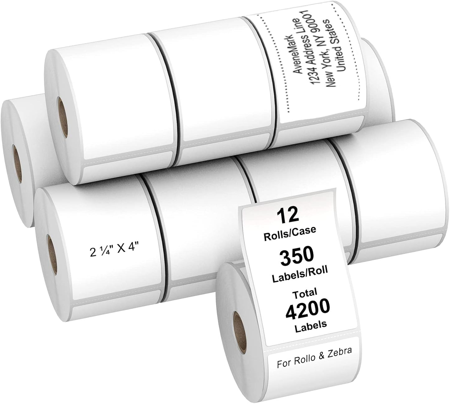 AveneMark 12 Rolls Direct Thermal Label 2.25" x 4" Shipping Labels for Mailing, Postage, Address, Perforated & Compatible with Zebra Desktop Printers & Rollo Desktop Label Printer (350 Labels/Roll)