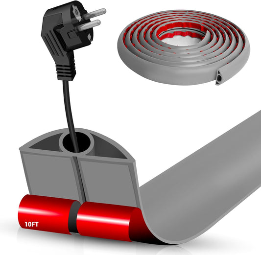 Floor Cord Cover Self Adhesive Cord Hider,10FT Cable Management, Extension Strip Protector for Wires, Prevent Cable Trips for Offices, Gyms, Exhibitions Cavity:0.3"(W) x 0.28"(H) Gray