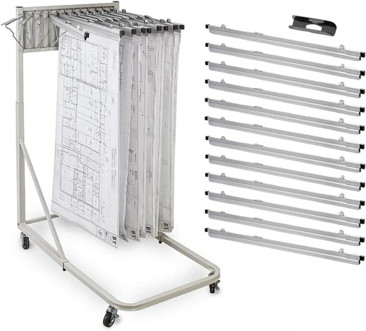Adir Blueprint Rack and Clamps - 12 Pack of Blueprint Clamp and Mobile Blueprint Rack, Heavy-Duty Large Document Storage Solution for Blueprints, Posters, Maps, & Construction Plans