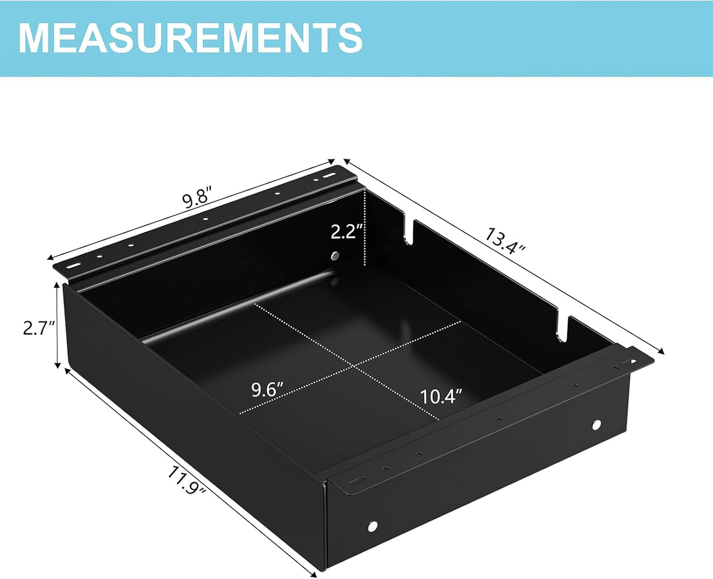 Under Desk Drawer, Pull-Out Storage Organizer with Full Extension Ball-Bearing Slides, Carbon Steel Undermount Drawer for Home Office Standing Desk, 11.9 inch,Black