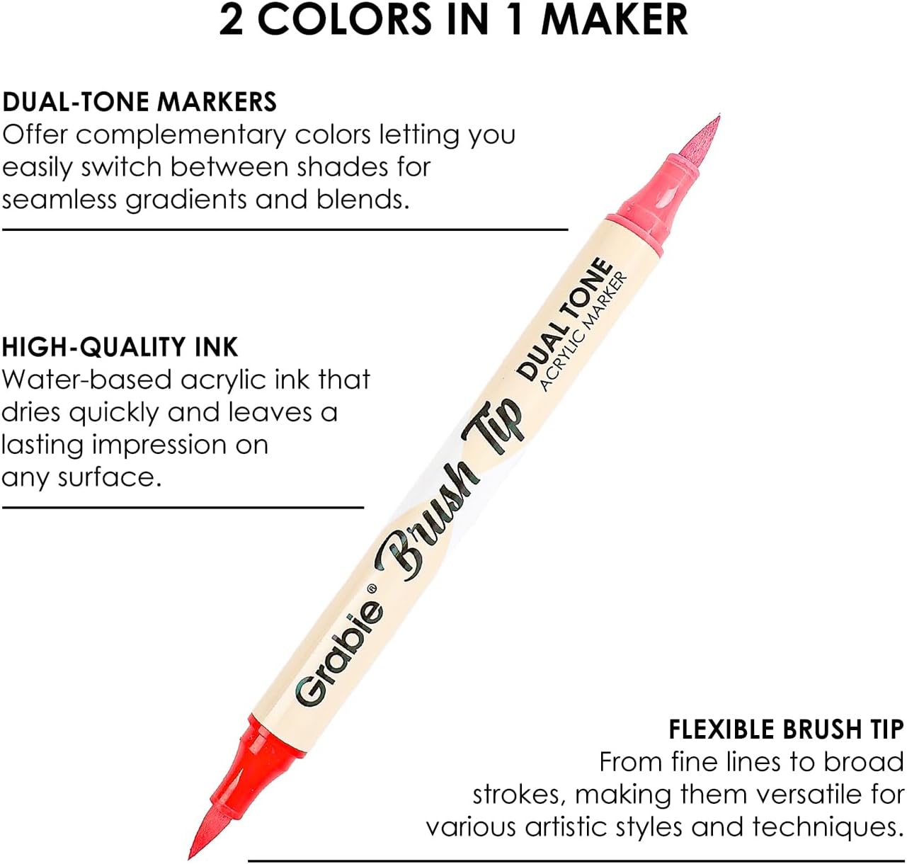 Grabie 72 Colors Acrylic Paint Markers, Soft Brush Tip Acrylic Markers Set, Paint Pens for Wood, Fabric, Canvas, Glass, Stone, Canvas, Rock Painting and DIY Crafts Art Supplies