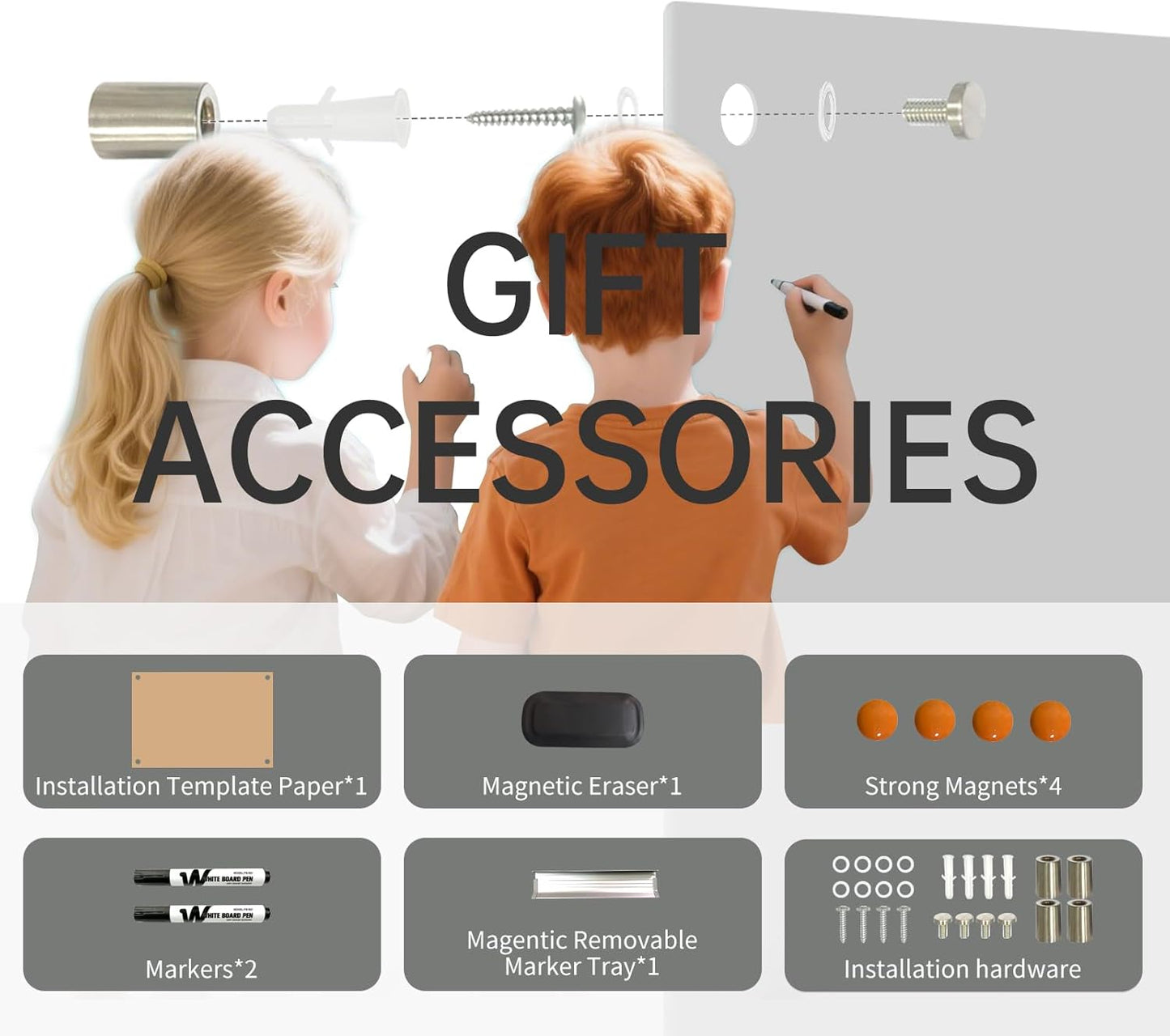 Magnetic Glass Dry Erase Board - White Board 48 x 36 Inch Wall Mounted Glass Whiteboard, Large Frameless Glass White Board for Wall Office, Home & School, Gray