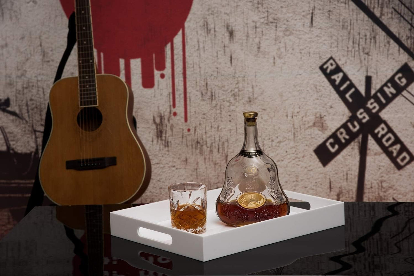 Glossy White Sturdy Acrylic Serving Tray with Handles-12x20 Inch-Serving Coffee Appetizer Breakfast-Kitchen Countertop Makeup Drawer Organizer-Vanity Table Ottoman Decorative Tray