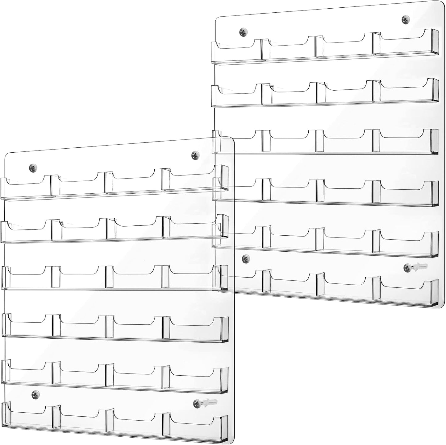 Lincia 2 Pieces Acrylic Business Card Holder Wall Mount Clear Sticker Display Rack Multiple Clear Acrylic Card Organizer Sticker Display Stand Pre Drilled Index Card Storage (24 Pockets)