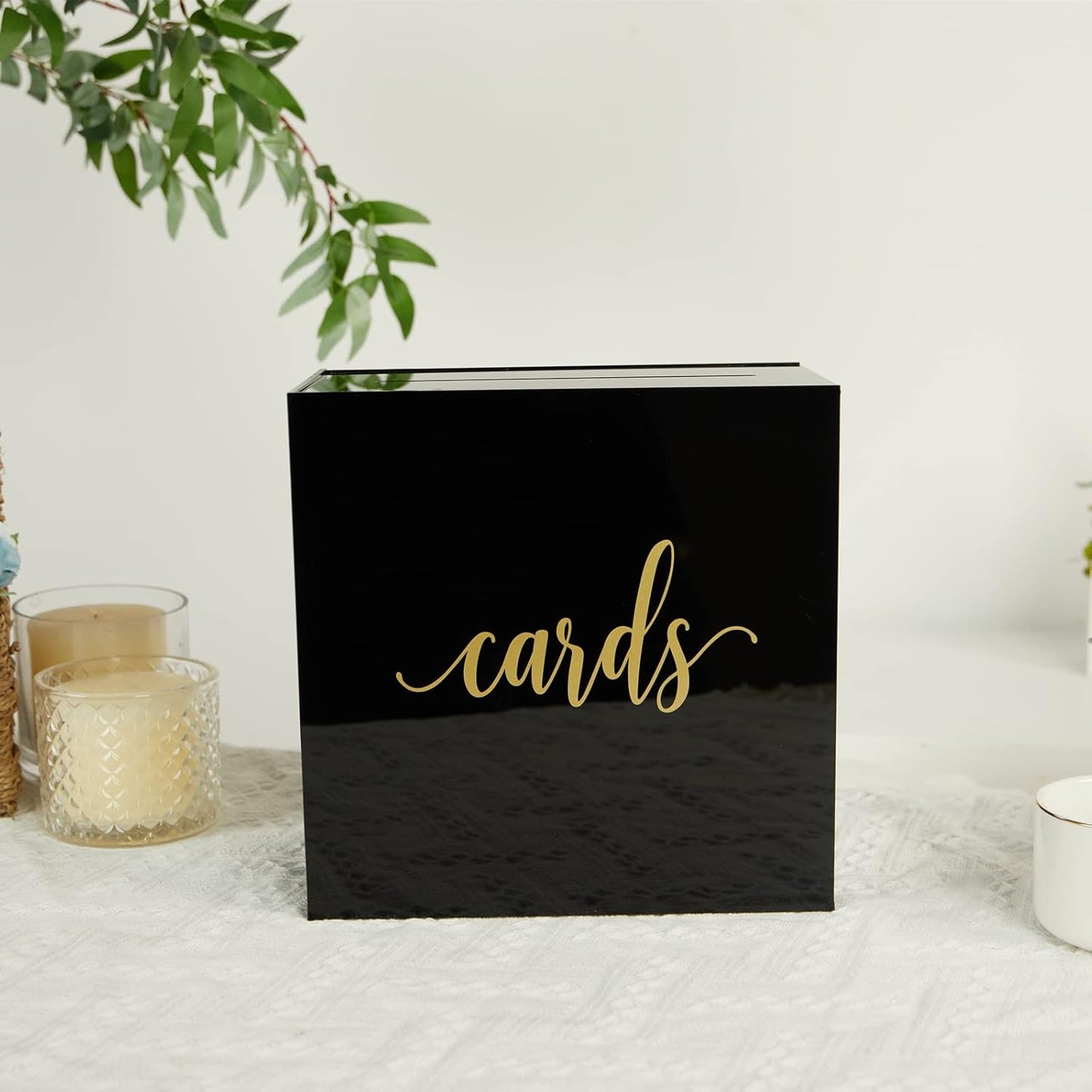 10” Acrylic Card Box - Wedding Card Box for Reception, Birthday, Party, Money Box, Wishing Well, Graduation Party, Elegant Large Clear Card Box-ACB001-Black