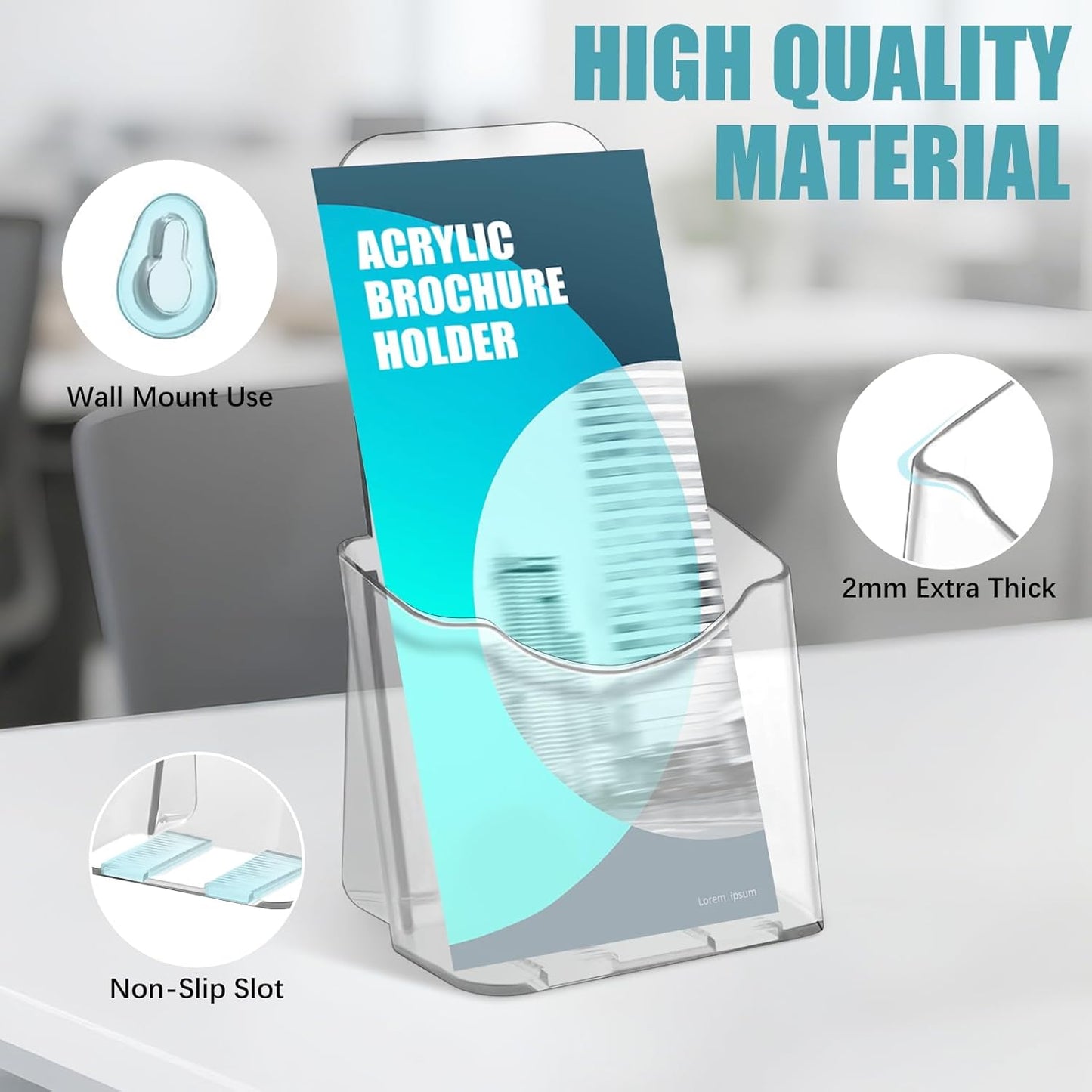 12 Pack Acrylic Brochure Holder, Trifold 4 Inches Wide Clear Plastic Brochure Display Stand, Rack Card Holder for Pamphlet, Mini Flyer, Countertop and Wall Mount Use