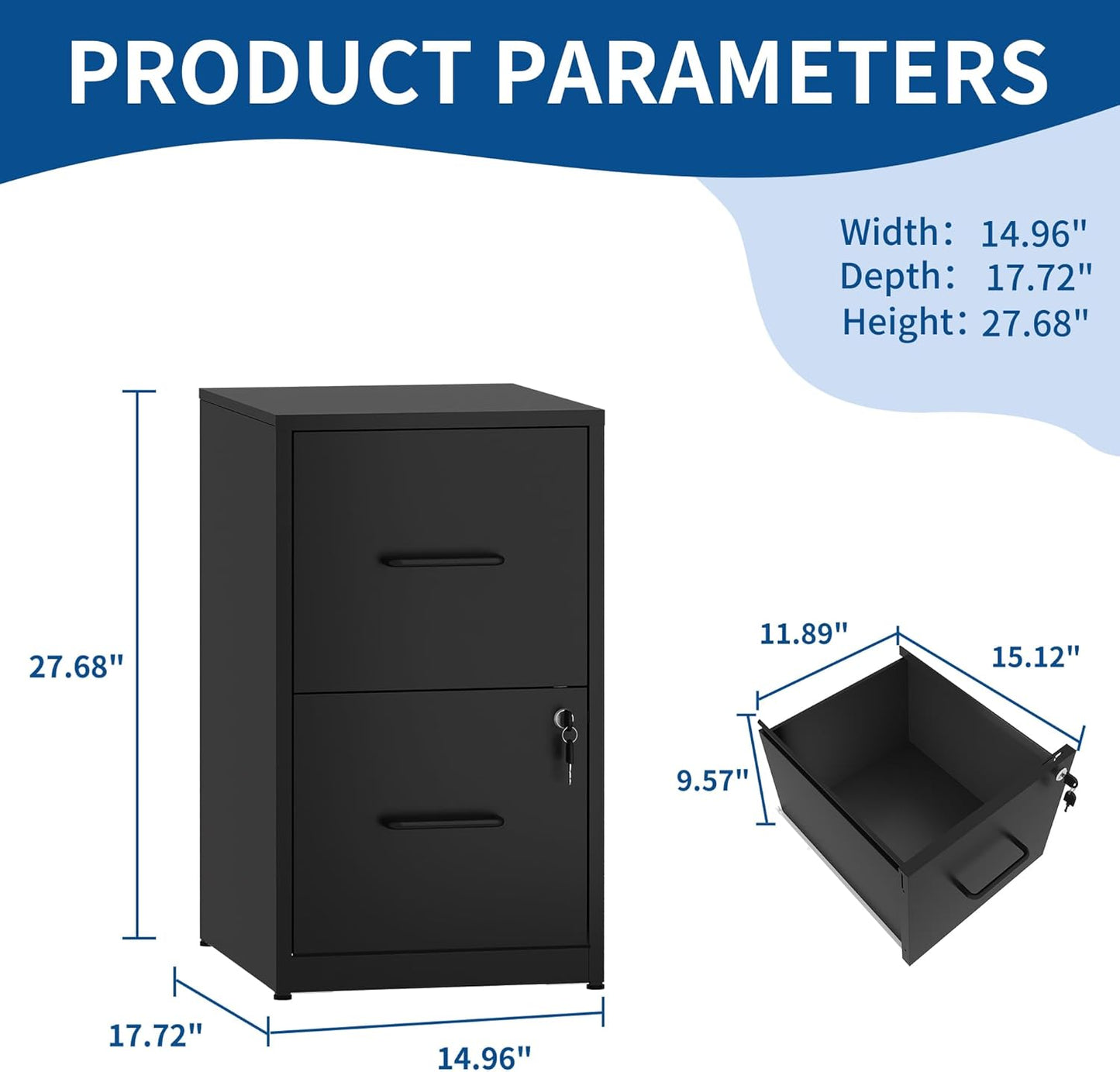 2-Drawer Locking Vertical File Cabinet, Metal Storage Cabinet for Office/Home – Secure Vertical Filing for Letter/Legal/A4/F4 Documents, Easy to Assemble Steel Cabinet (Black, 2 Drawer-25 H)