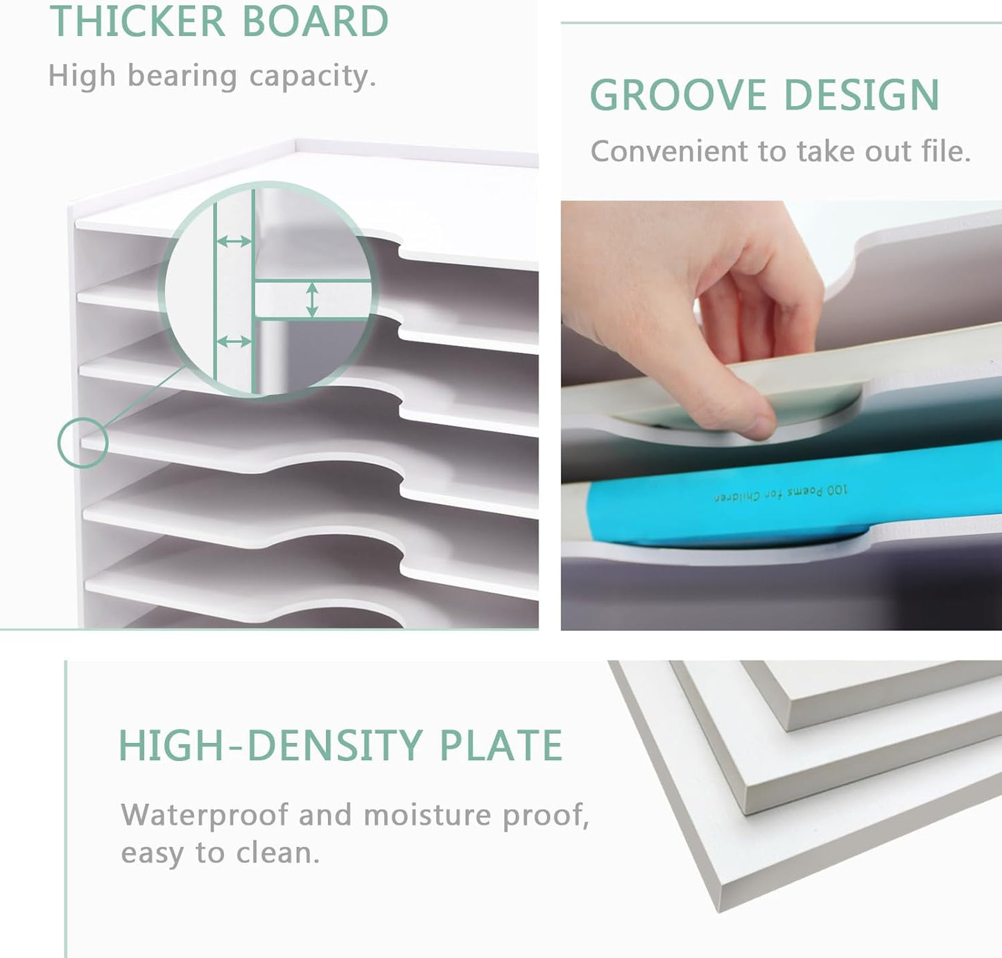 SONGWAY File Organizer for Desk - 9 Tier Wide Document Holder, Letter Mail Tray Storage Rack, File Sorter Organizer, Paper Storage Holder, Desktop Organizer for Home Office School, White