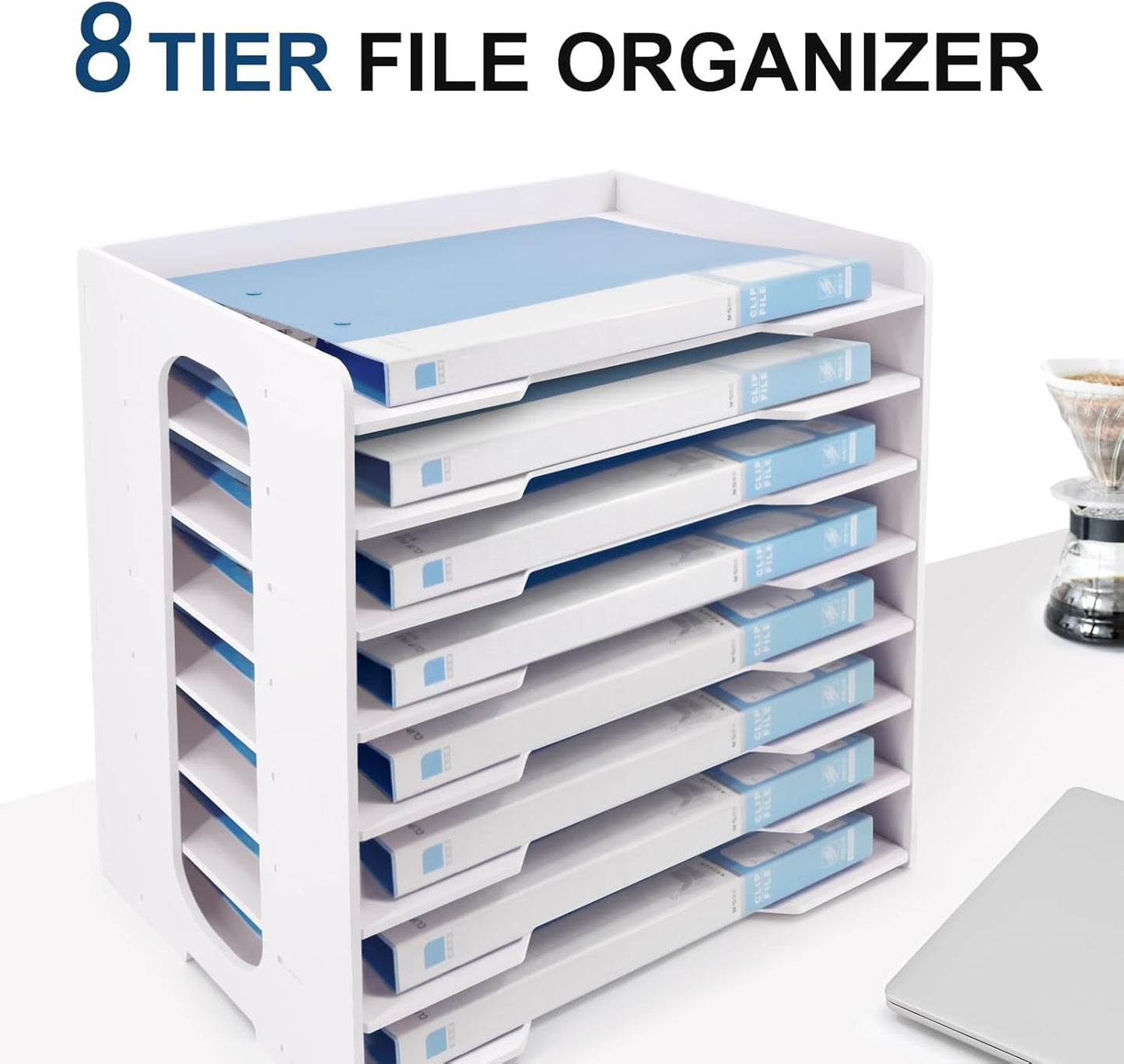 SONGWAY Large File Organizer for Desk - 8 Tier Legal Size Paper Storage Holder, File Sorter, Letter Mail Tray, Desktop Paper Storage Organizer for Home Office School