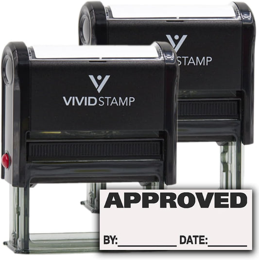 Approved w/by Date Line Self-Inking Office Rubber Stamp (Black) - X-Large 2 Pack