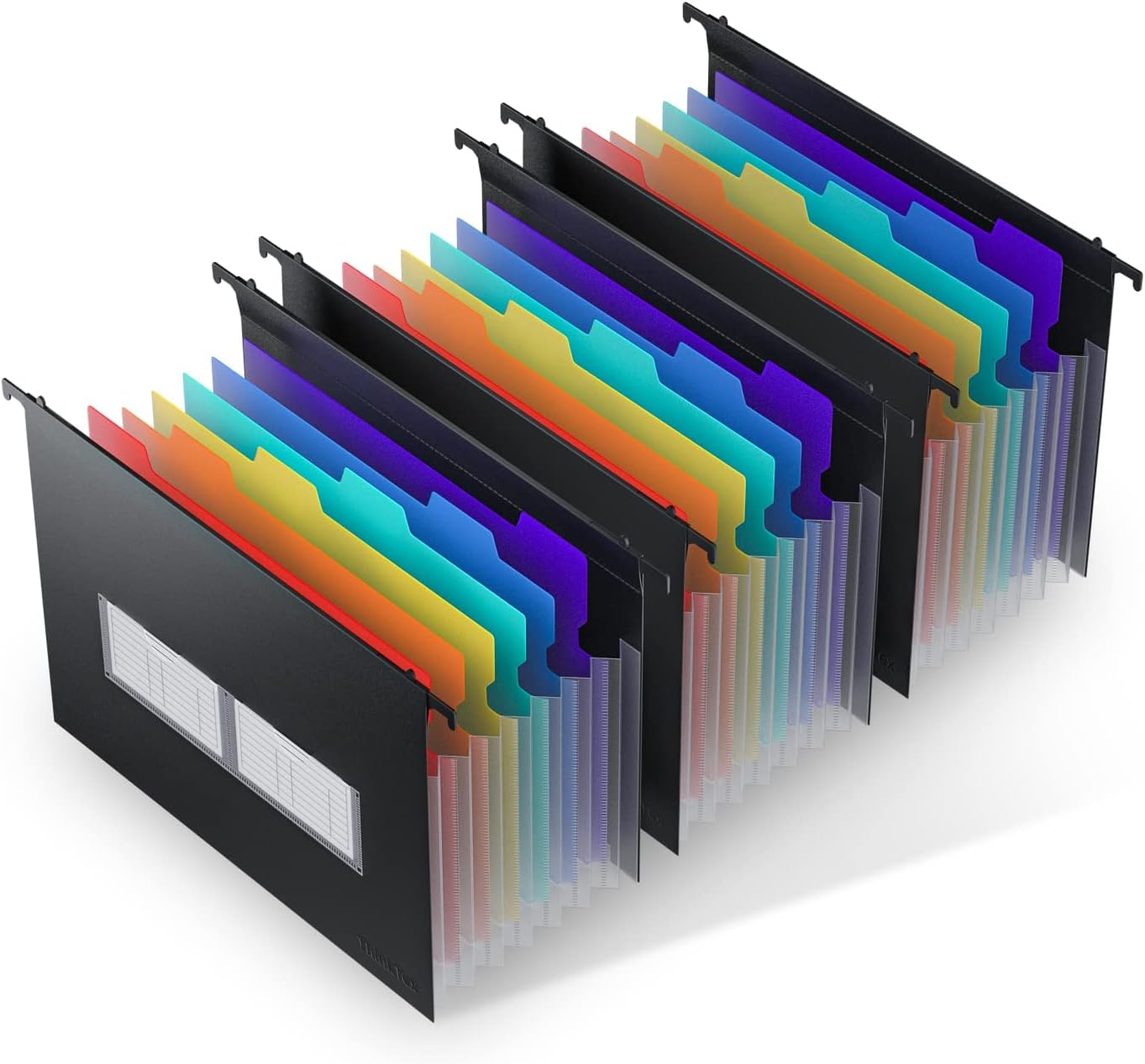 ThinkTex Plastic Expanding Hanging File Folders, 7 Innovative 1.2" Accordian Pockets, Large Capacity, Multi-Color Tabs, Letter Size for Filing Cabinet - 3 Packs