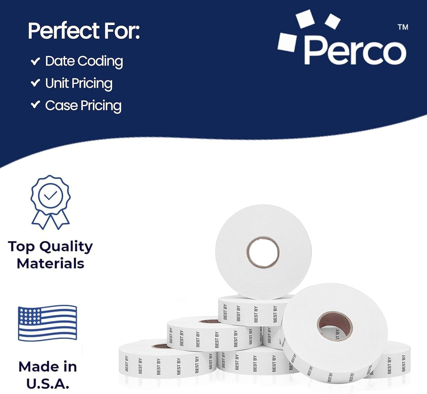 Perco Best by Labels for Monarch 1136 Price Gun - 8 Rolls, 14,000 Marking Labels