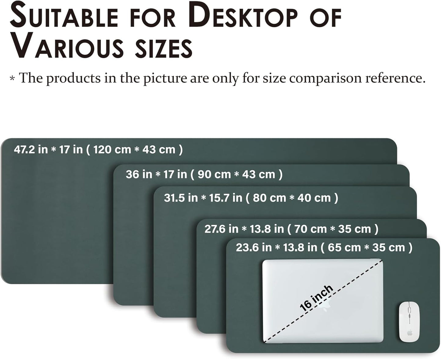 Large Desk Mat - 47.2"x 17" Non-Slip PU Desk Pad for Office and Home - Ideal for Large Mouse Pad and Desk Mats on Top of Desks(Dark Green)