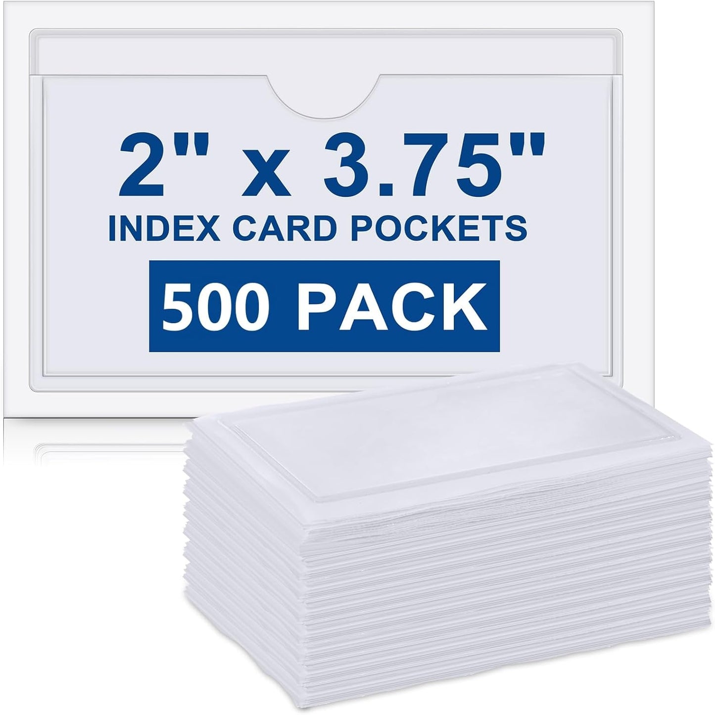 Outus 500 Pack Self Adhesive Index Card Holder Clear Plastic Label Pockets with Top Open for Loading Sticky Business Card Sleeves for Storage Bins Library Organizing Photo Protecting(4.06 x 2.48 Inch)