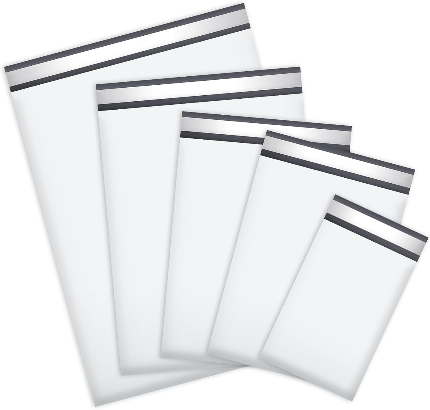 UCGOU 60 Pack White Poly Mailers Variety Size Pack, 6x9 Inch & 9x12 Inch & 10x13 Inch & 12x15.5 Inch & 14.5x19 Inch, 12 PCS Each Bag, Self-sealing Adhesive Mailers Assorted Sizes for Small Business