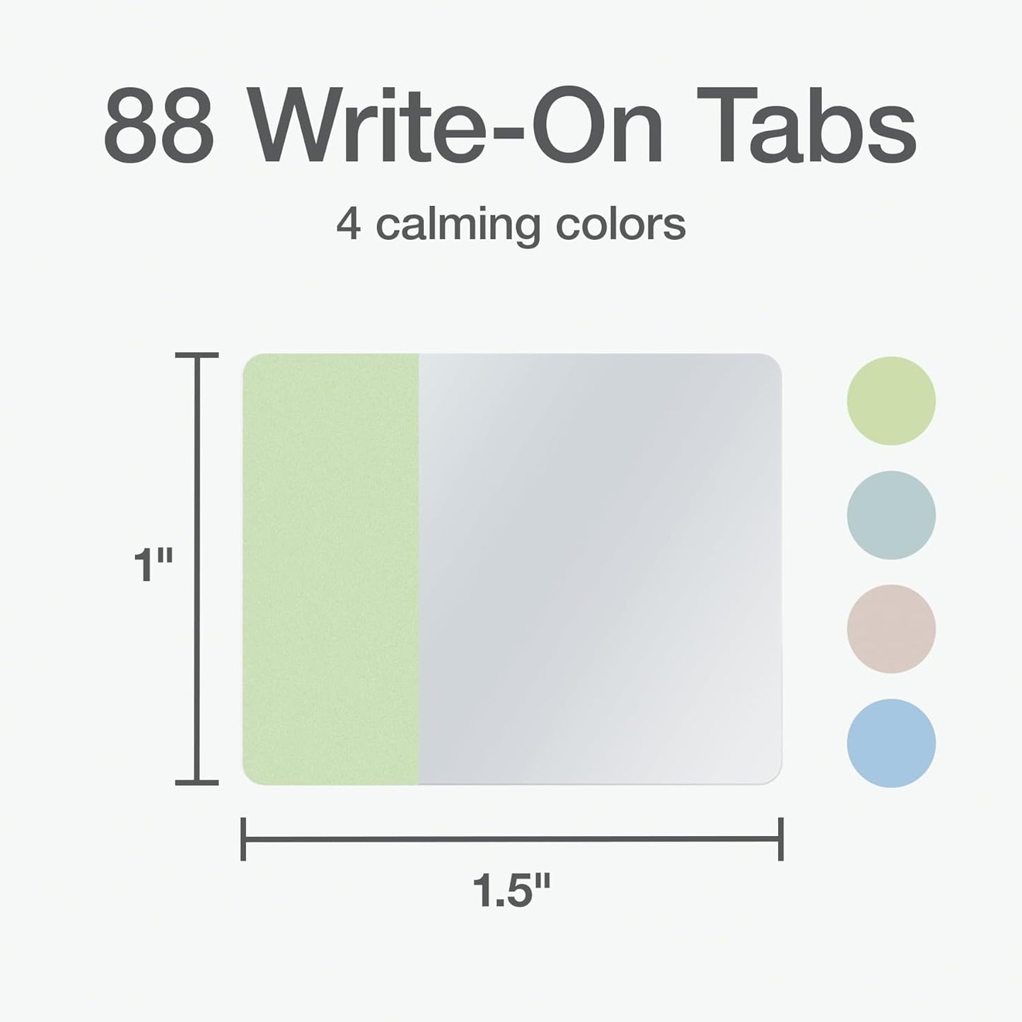 Redi-Tag Write-On Tabs, Repositionable Tabs for Binders and Planners, Removable Pop Up Tags, 4 Calming Colors, 1" x 1.5", 88 Per Pack (1006508)