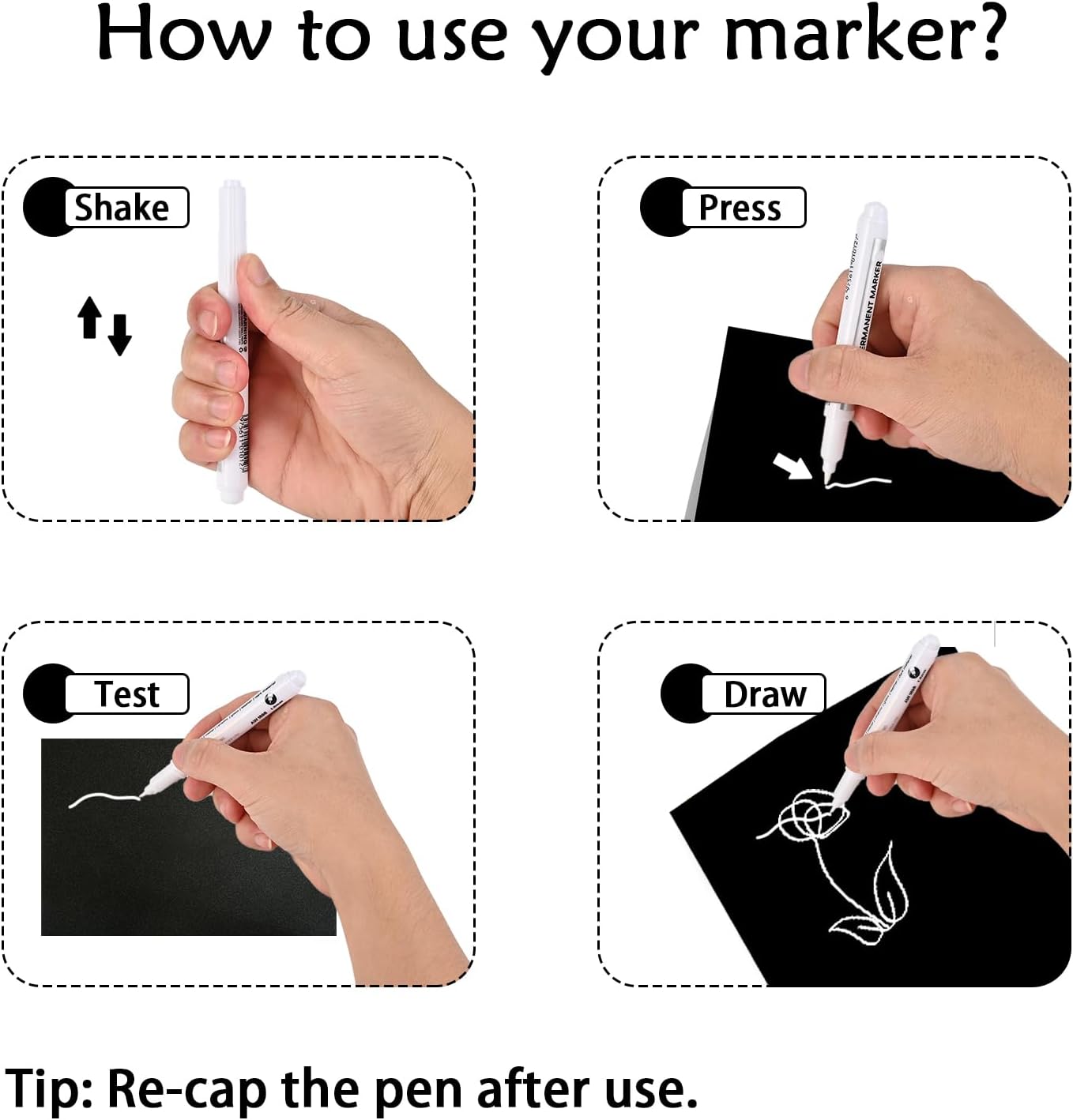 Goldge 20 White Paint Pen - Waterproof Acrylic Markers, Permanent White Paint Markers for Metal, Canvas, Glass, Wood, Stone, Ceramic, DIY Art Supplies