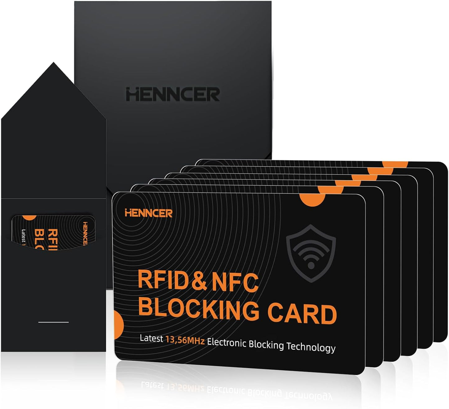 RFID Blocking Card, NFC Debit Credit Card Passport Protector, Entire Wallet Protection Blocker Set for Men & Women, Smart Slim Design Perfectly fits in Wallet and Purse (Blackorange, 6) (6)