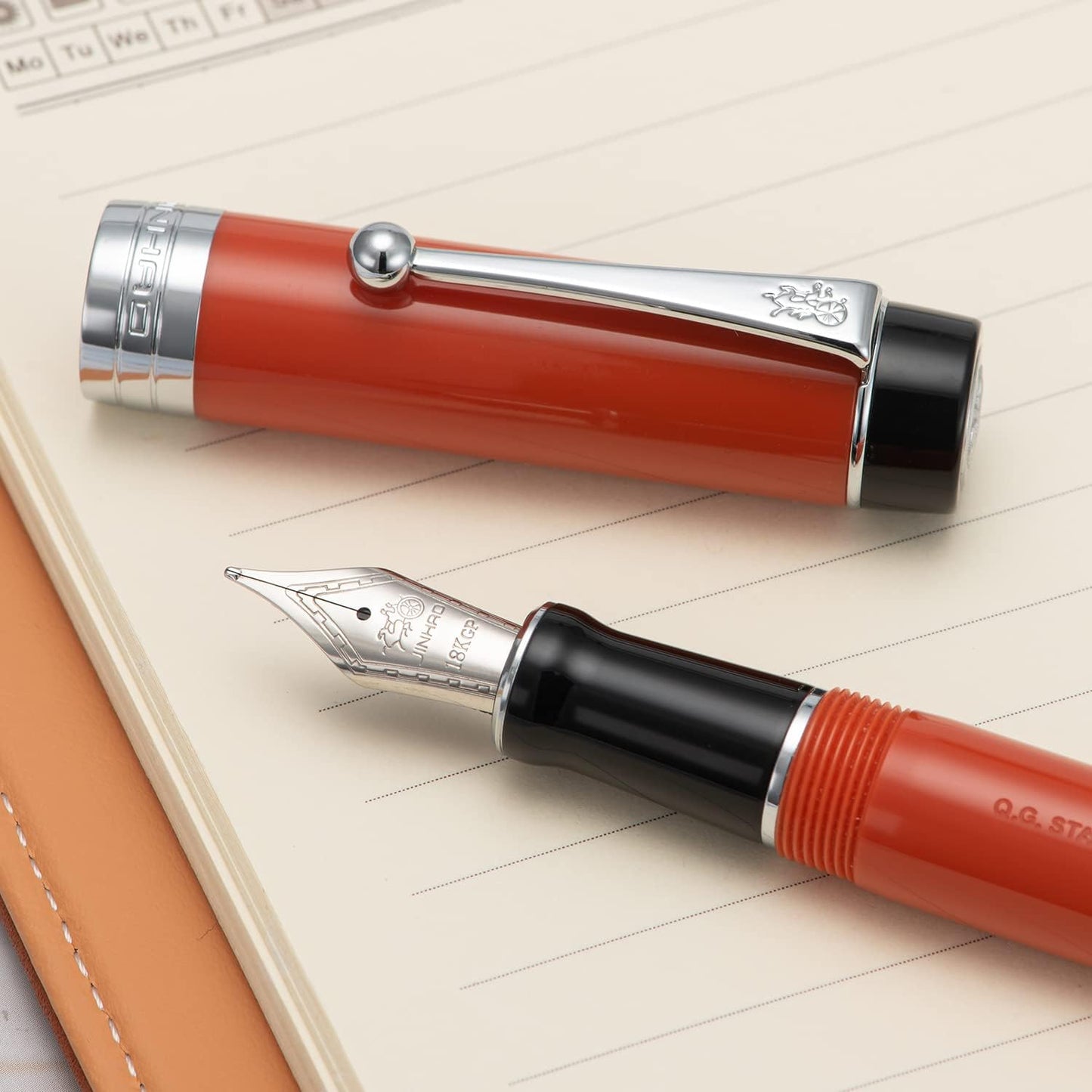 Jinhao 100 Fountain Pen Celluloid Classic Style, #6 Nib Smooth Writing Instrument with Refillable Converter and Pen Case Set