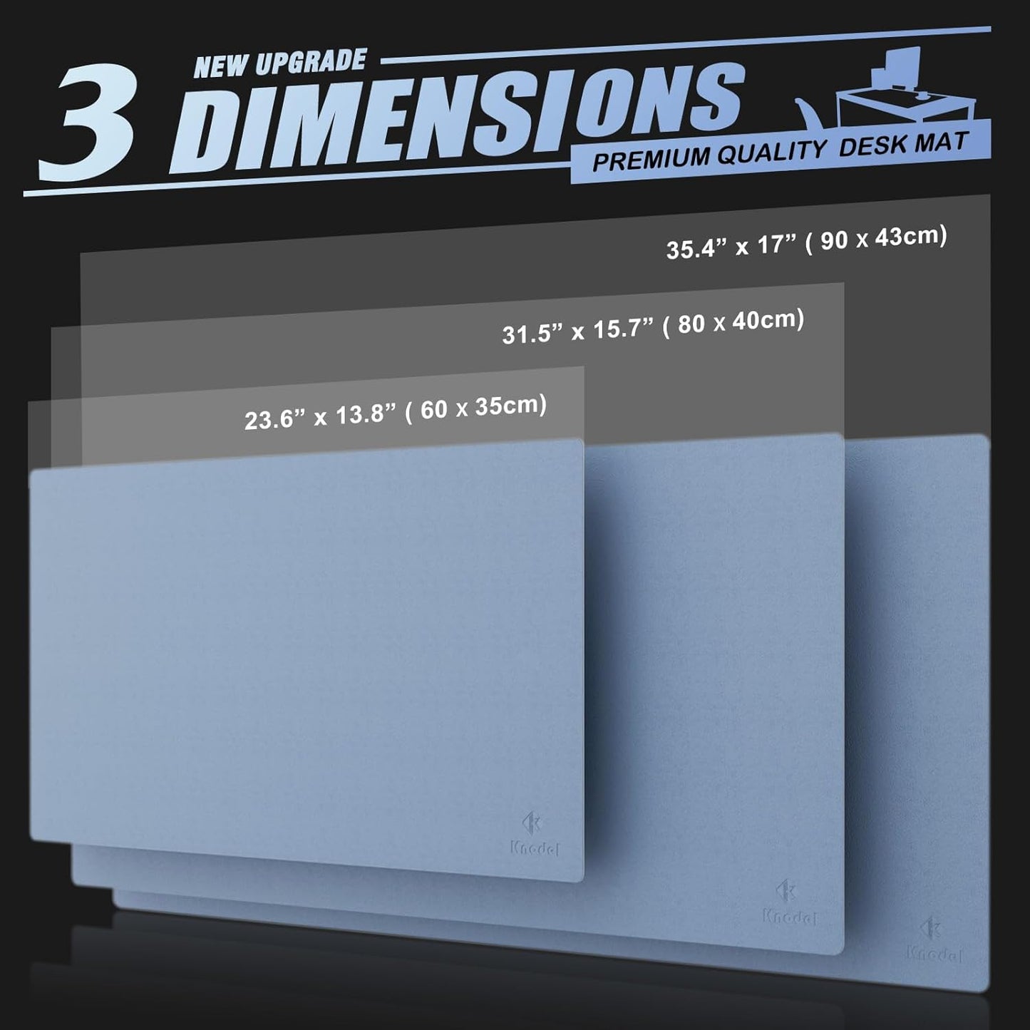 K KNODEL Small Office Leather Desk Mat, Mouse and Keyboard Pad, Computer and Laptop Mat, Desktop Protector and Cover, Writing Pad and Blotter (23.6"x13.8", Lake Blue)