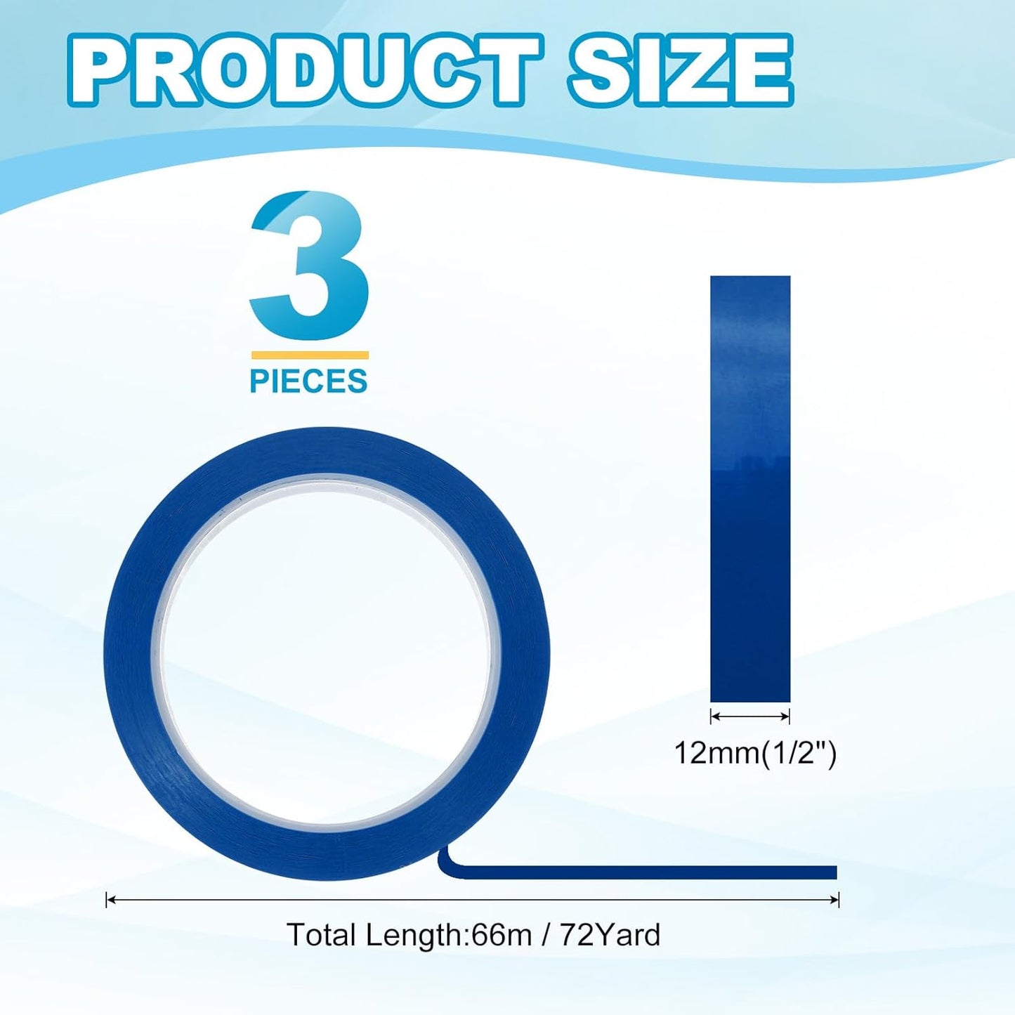 MECCANIXITY Whiteboard Tape 1/2" x 72 Yard Pinstripe Graphic Chart Line Grid Marking Tapes for Classroom Office Dry Erase Board Art, Blue, Pack of 3