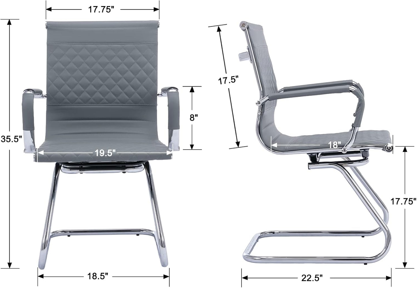 Office Guest Chairs - Set of 8 Mid Back, Modern PU Leather Desk Chairs for Reception & Conference Rooms, Grey