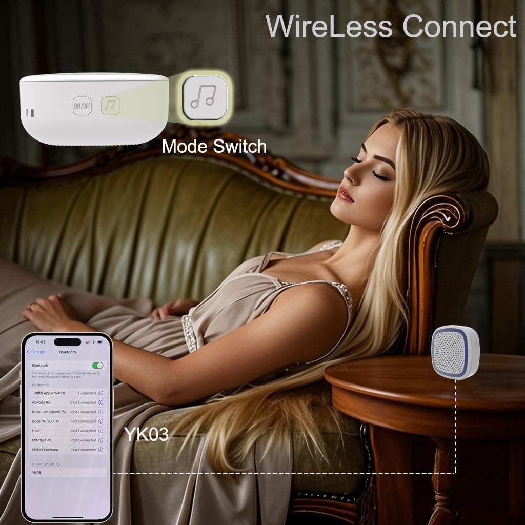 White Noise Machine,Wireless Connect Sound Machine with 36 Soothing Sounds, Sleep Machine for Adults Baby Kids，Memory Function,3 Timers,15 Volume Levels for Home, Office, Travel. (White-Blue, Small)