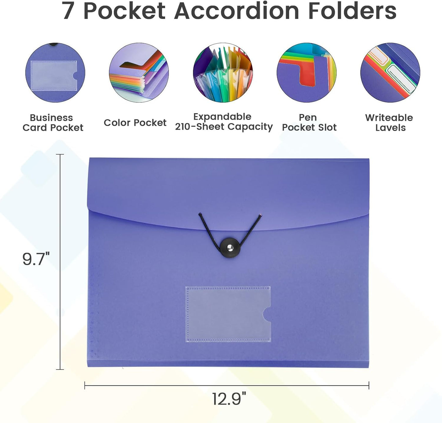 5 Pack 7-Pockets Expanding File Folder Accordion File Organizer, A4 Letter Size Paper Document Receipt Holder for School Office Supplies