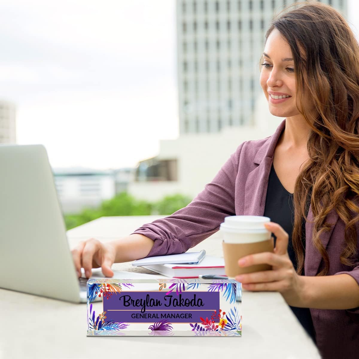 Office Desk Name Plate Personalized | for Custom Plates Desks| Decor Women Acrylic Decorations(Tropical Plants)