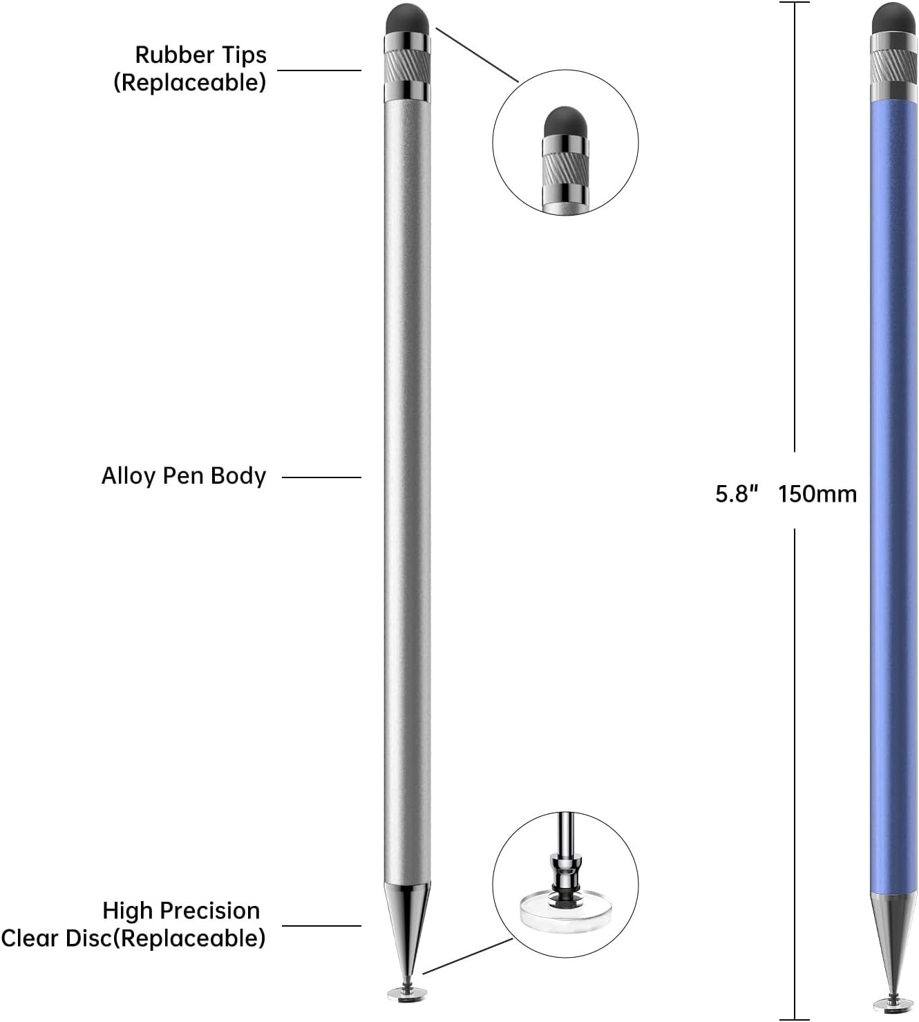 Stylus (10 Pcs),2-in-1 Stylus Pen for Touch Screen,High Precision and Sensitivity,Suitable for iPhone/ipad/Android Tablets,Compatible with Touch Screens (Silver/Blue/Rose Gold/White/Black)