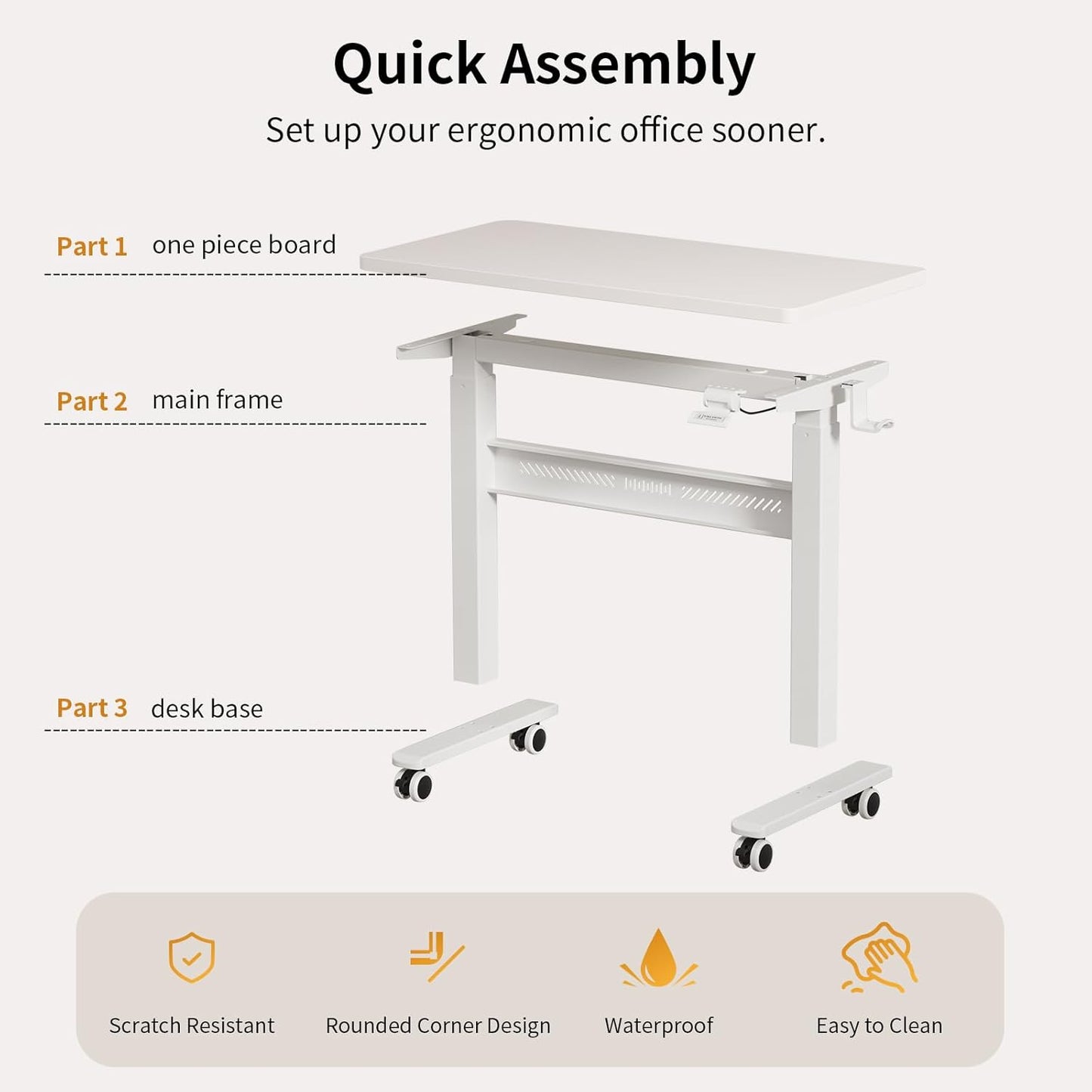Mobile Walking Pad Desk with Wheels, Pneumatic Small Rolling Standing Desk Riser Height Adjustable (28-43.7") for Treadmill, Portable Computer Table for Home Office, White