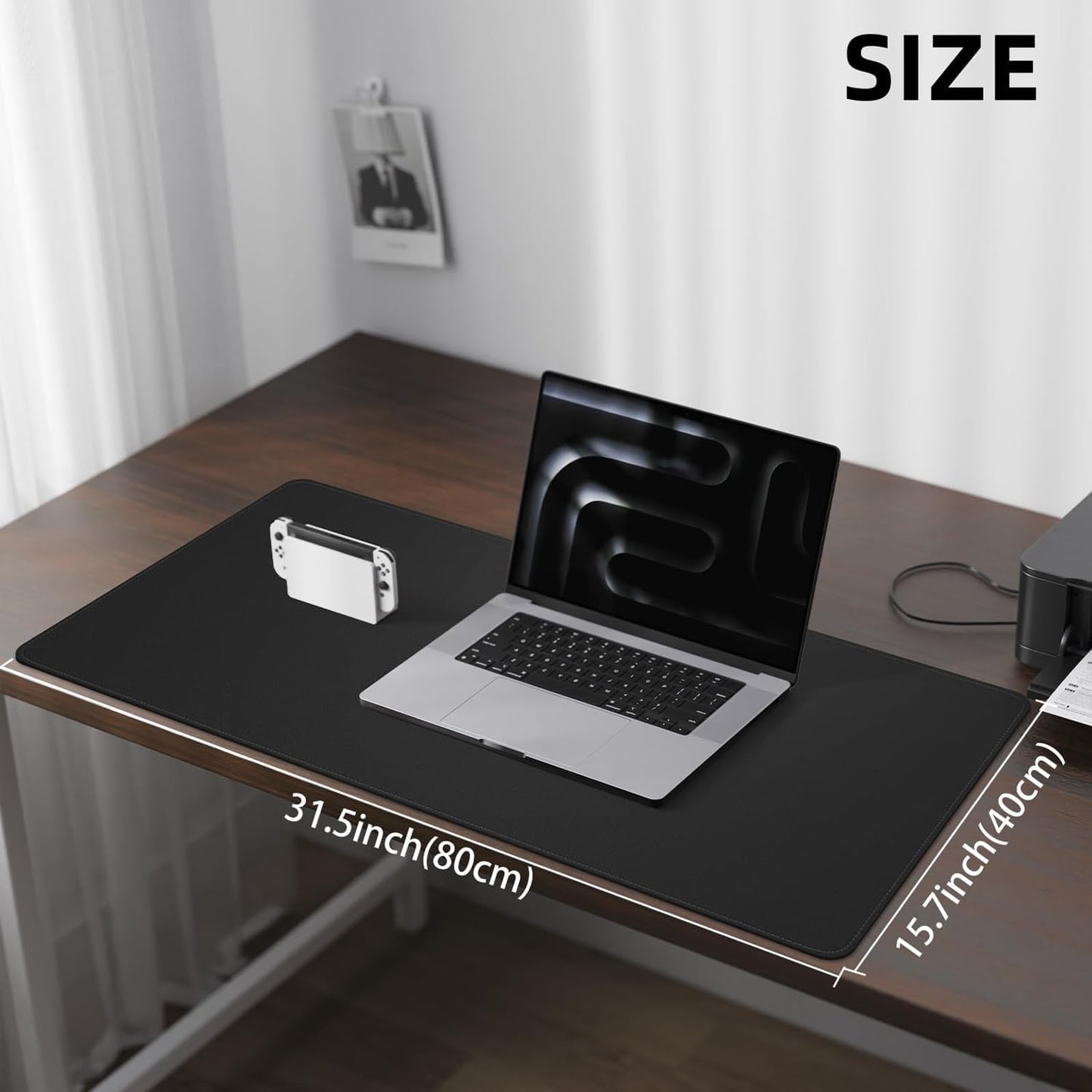 Leather Desk Pad Large Mouse Pad Computer Laptop Desk Mat Non-Slip Waterproof Table Blotter Desktop Writing Pad for Office and Home (Black, 80 x 40cm)