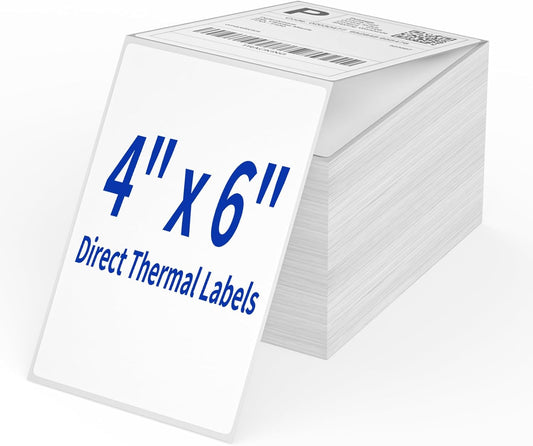 4" x 6" 1000 Labels Fanfold Direct Thermal Labels, White Perforated Shipping Labels with Perforated Line for Zebra & Rollo Printer,Thermal Printer Label Permanent Adhesive,1 Stack