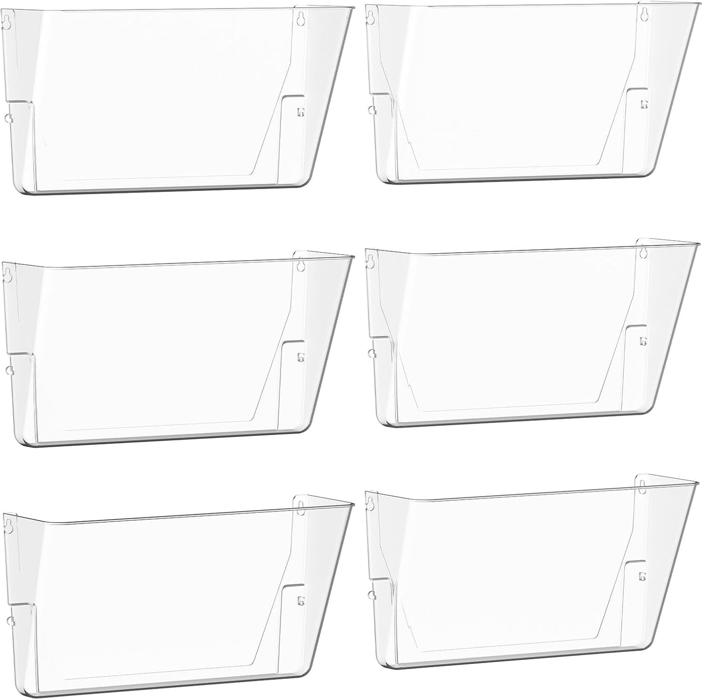 6 Pack Clear Acrylic Single Pocket, Plastic Hanging Wall Mount File Holder for Office Home, Clear