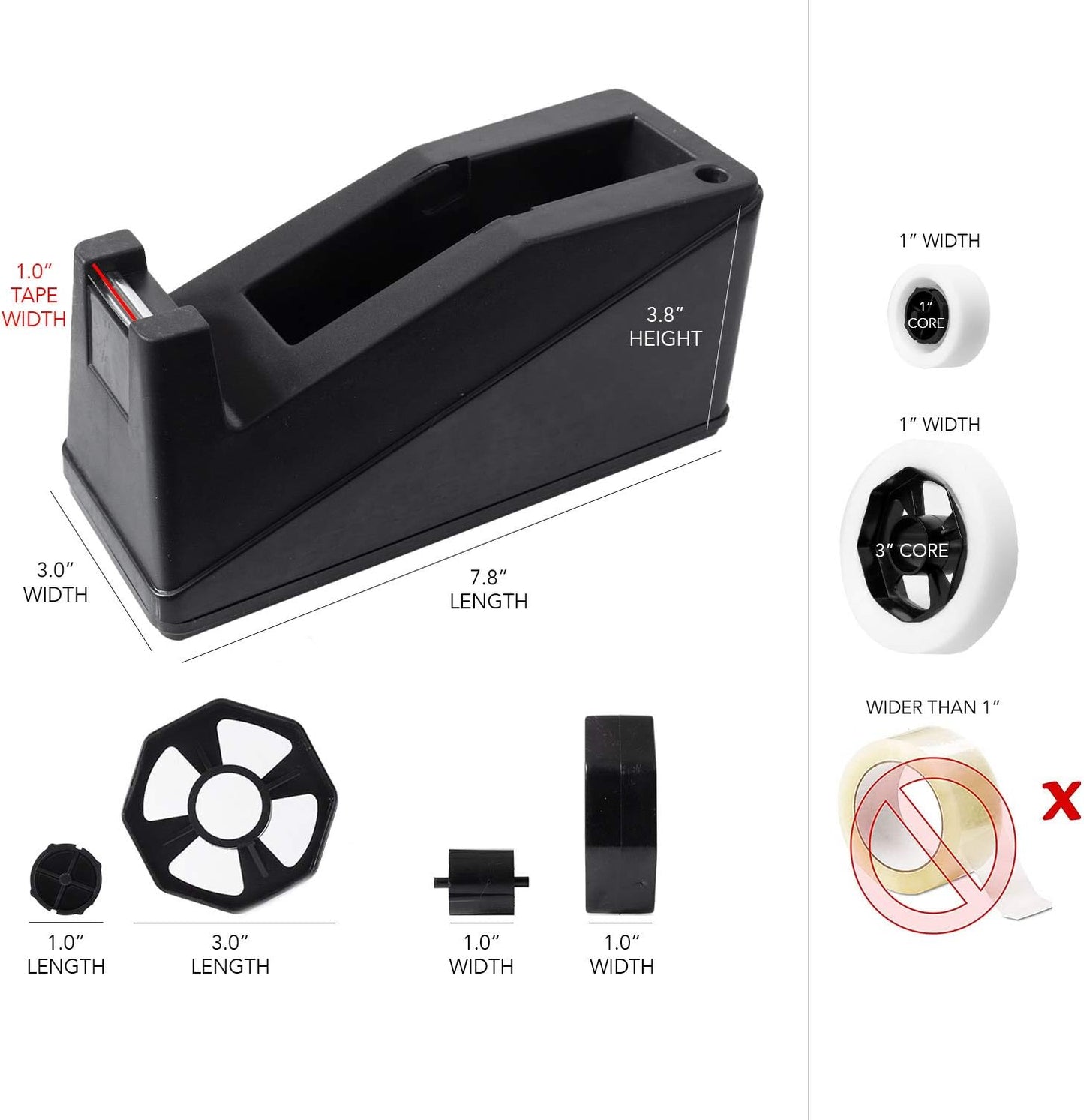 Royal Imports Desktop Tape Dispenser Adhesive Roll Holder (Fits 1" & 3" Core) Heavy Duty Premium for Office, Home, School, Library, Crafts, Moving, Giftwrapping with Weighted Nonskid Base, Black