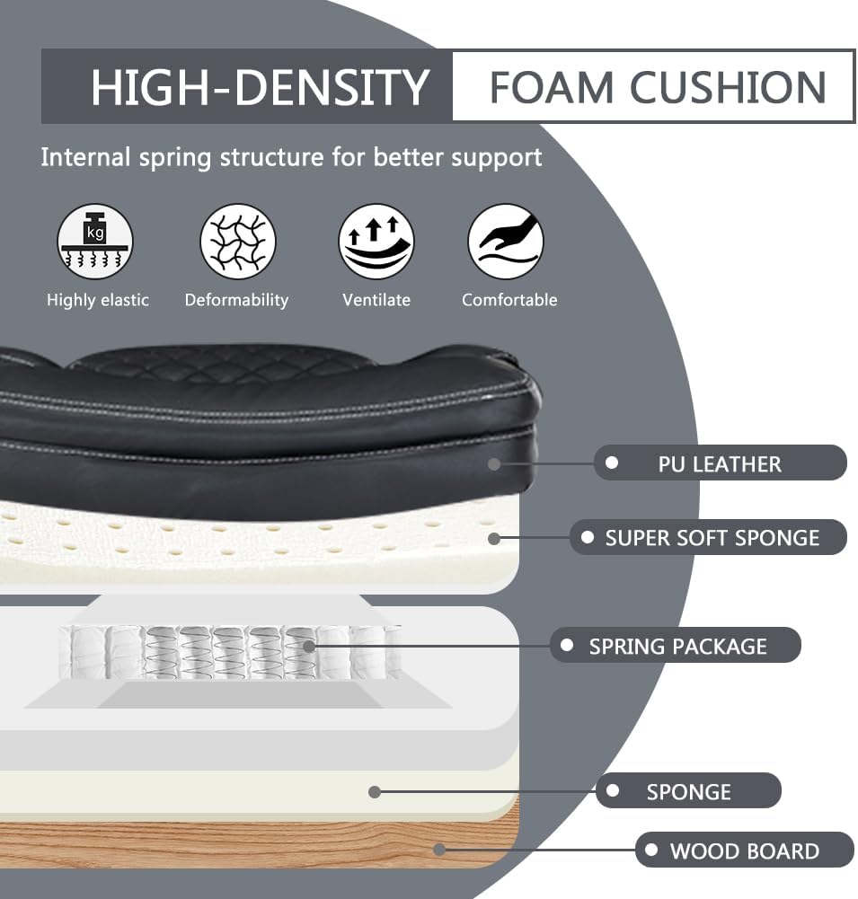 Ergonomic Office Chair with Foot Rest, Executive Chair with Footrest PU Leather Computer Chair, Big and Tall Chair Reclining Desk Chair, Thick Padded Coil Spring Seat, 400 lbs Capacity (Black)