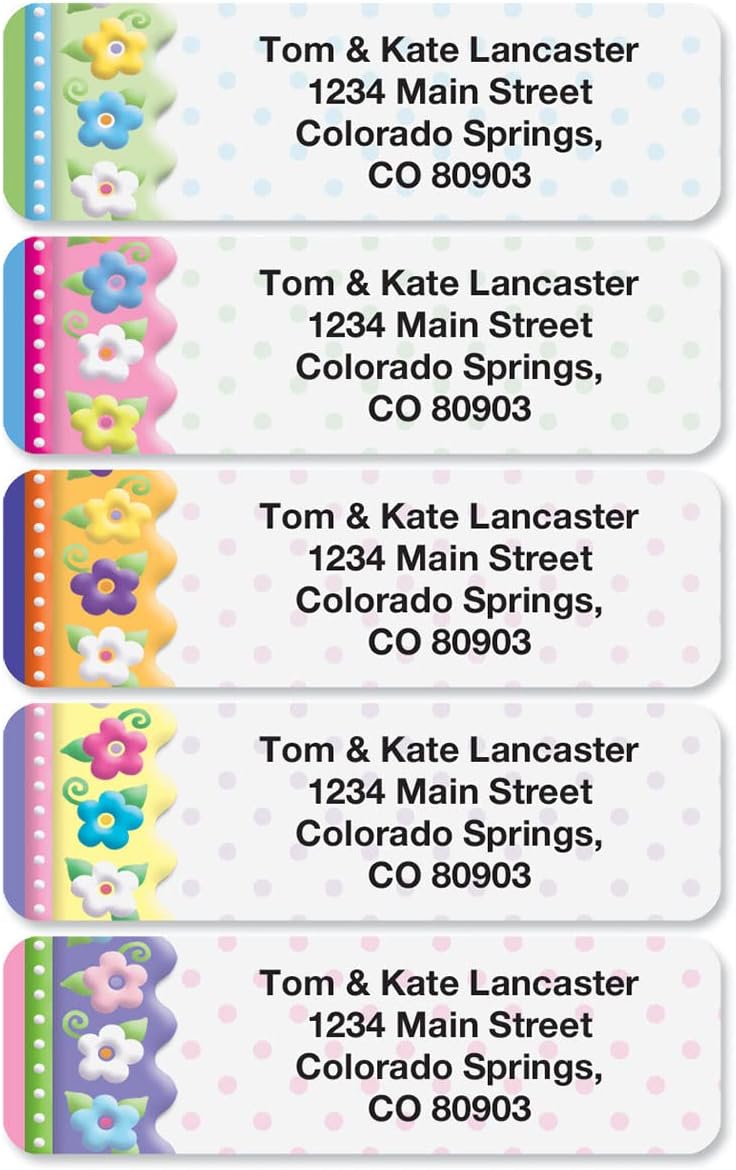 Colorful Images Frosting Flowers Rolled Personalized Return Address Mailing Labels with Dispenser, Customize with Name & Shipping Address, 500 ¾” x 2½” Self Adhesive, Easy Peel Label Roll
