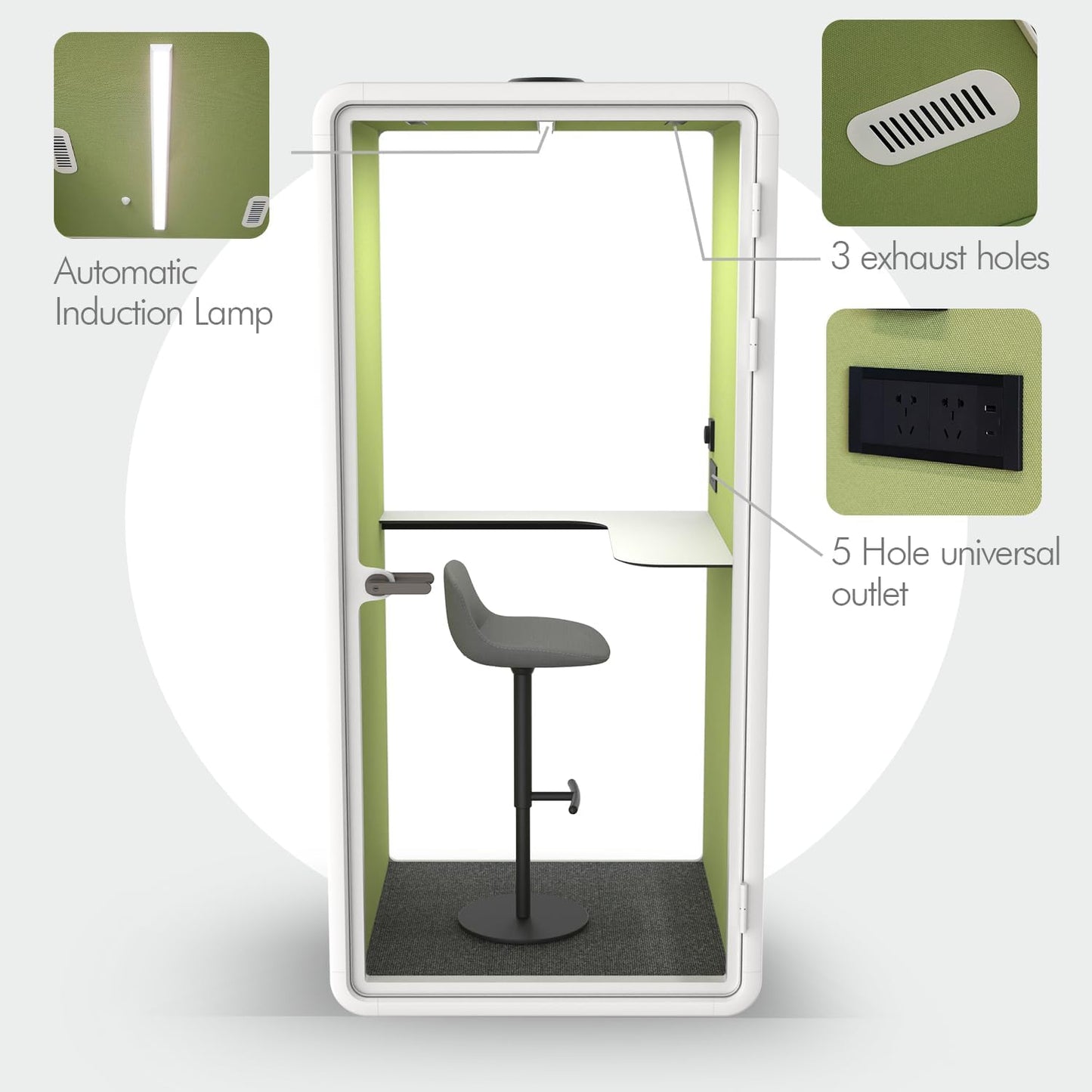 Quiet Meeting Pod with Acoustic Panels, Office Soundproof Room with Furniture, Portable Removable Working Booth for Private Phone Calling, Study, Individual Seater Personal Office H92in W43in D40in