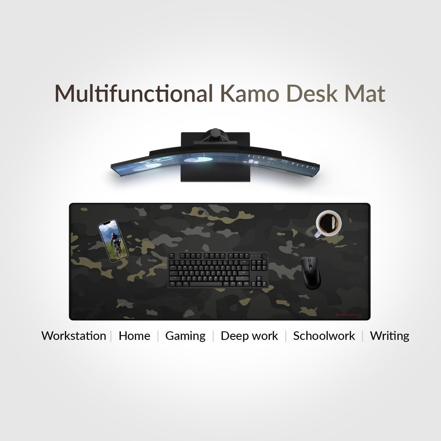 Das Keyboard Large Gaming Mouse Pad Desk Mat with Stitched Edge - Non Slip Base - Waterproof - Premium Cloth Mousepad for Home Work Gaming - Urban Commando Camo