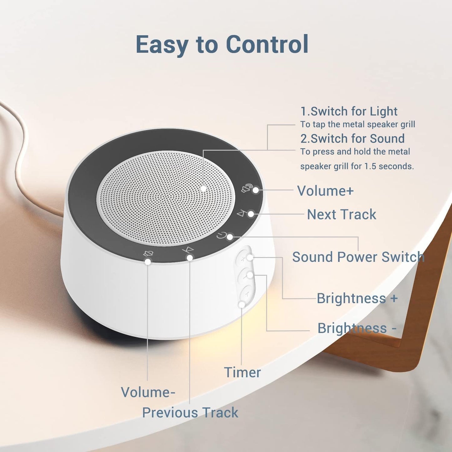 BGOVERSS White Noise Sound Machine with 20 Soothing Sounds, 10 Colors Night Light Sleep Machines Home Office Travel, 5 Timers and Memory Feature Sound Machine for Nursery Baby Kids Adults (White)