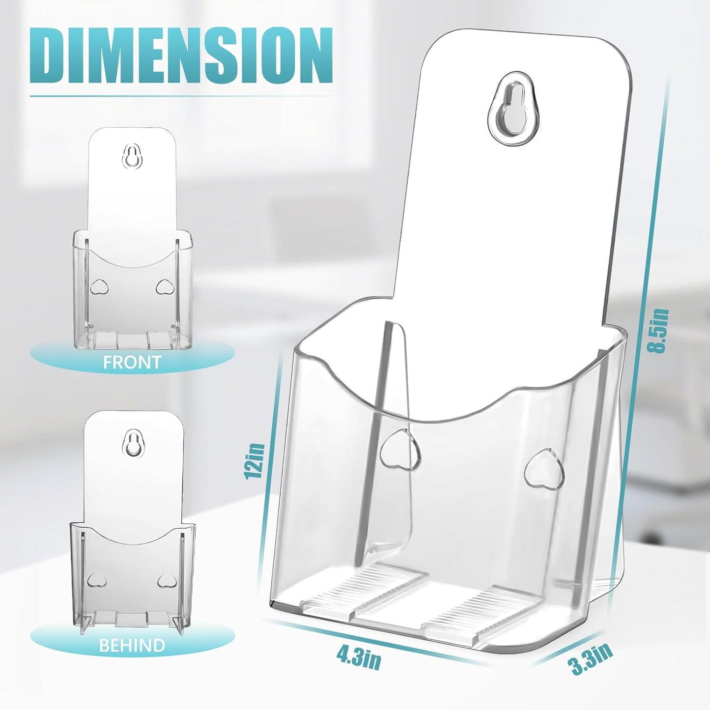 12 Pack Acrylic Brochure Holder, Trifold 4 Inches Wide Clear Plastic Brochure Display Stand, Rack Card Holder for Pamphlet, Mini Flyer, Countertop and Wall Mount Use