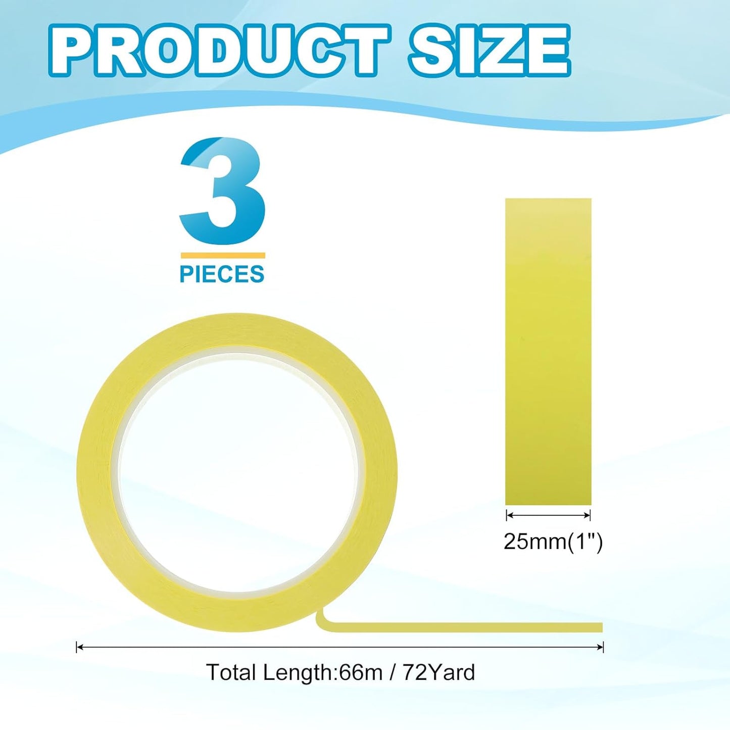 MECCANIXITY Whiteboard Tape 1" x 72 Yard Pinstripe Graphic Chart Line Grid Marking Tapes for Classroom Office Dry Erase Board Art, Light Yellow, Pack of 3