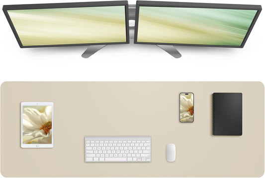AFIING Leather Desk Pad Protector, Mouse Pad, Office Desk Mat, Non-Slip PU Leather Desk Blotter, Large Desk Mat, Waterproof Keyboard Mat for Office/Home/Decor (Beige, 48" x 17")