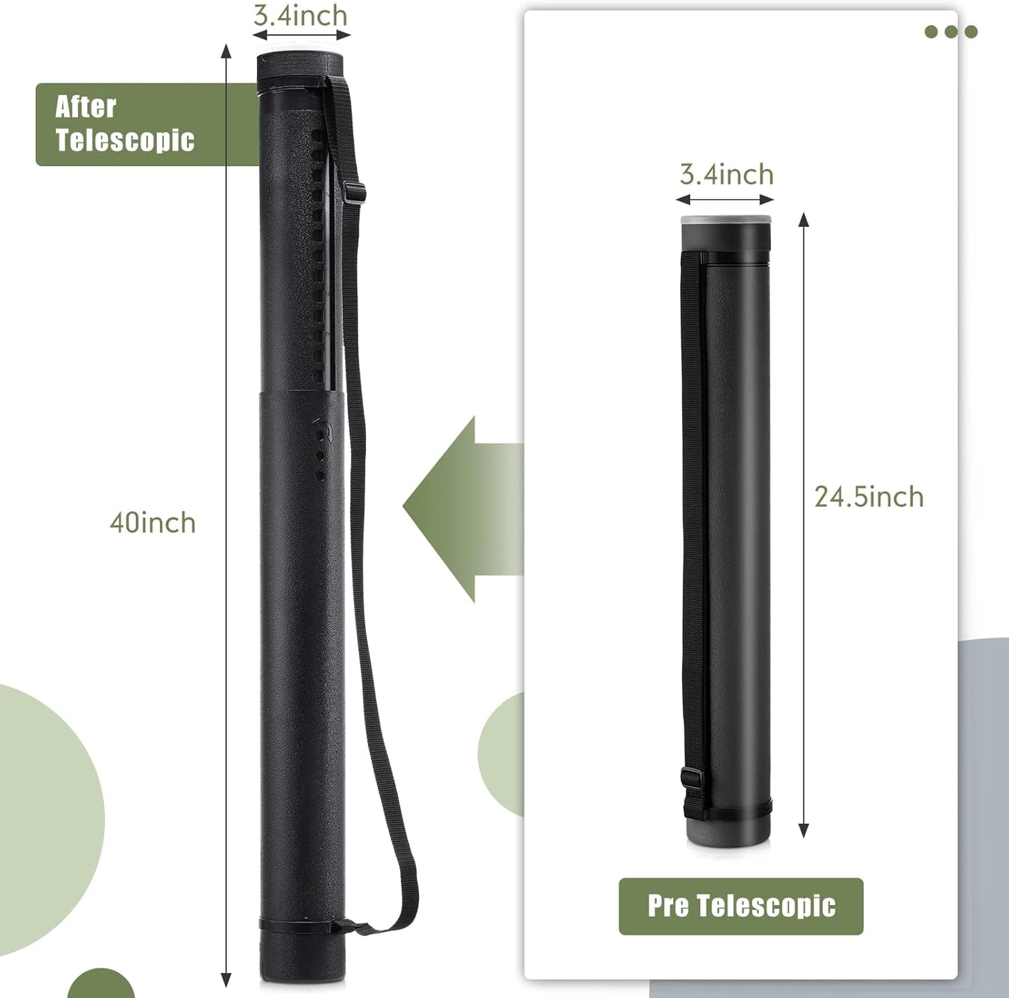 3 Pcs Extendable Poster Tubes Plastic Document Storage Tube with Carrying Strap 24-40 Inch Expanding Blueprint Holder Telescoping Cap Waterproof Art (Black, Green, Red)