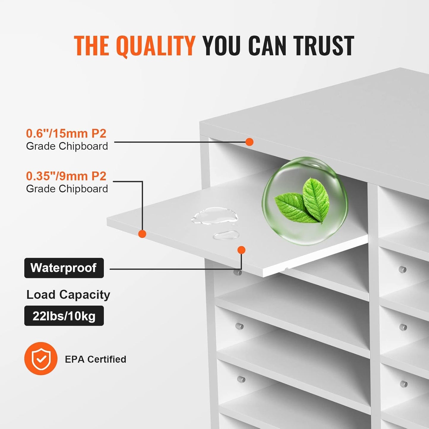 VEVOR Literature Organizers, 12 Compartments Office Mailbox with Adjustable Shelves, Wood Literature Sorter 20.4x12x16.1 inches for Office, Home, Classroom, Mailrooms Organization, EPA Certified White