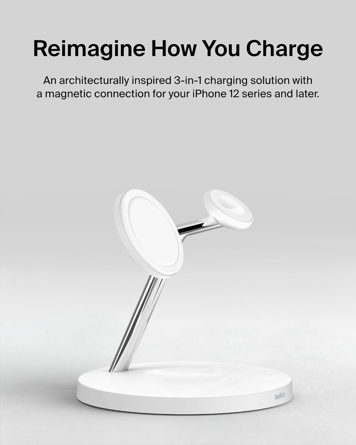 Belkin MagSafe Charger, 3-in-1 Wireless Charging Stand, 2ND GEN, 33% Faster for Apple Watch, iPhone 16, iPhone 15, iPhone 14 Series, AirPods - MagSafe Charging Station for Multiple Devices - White