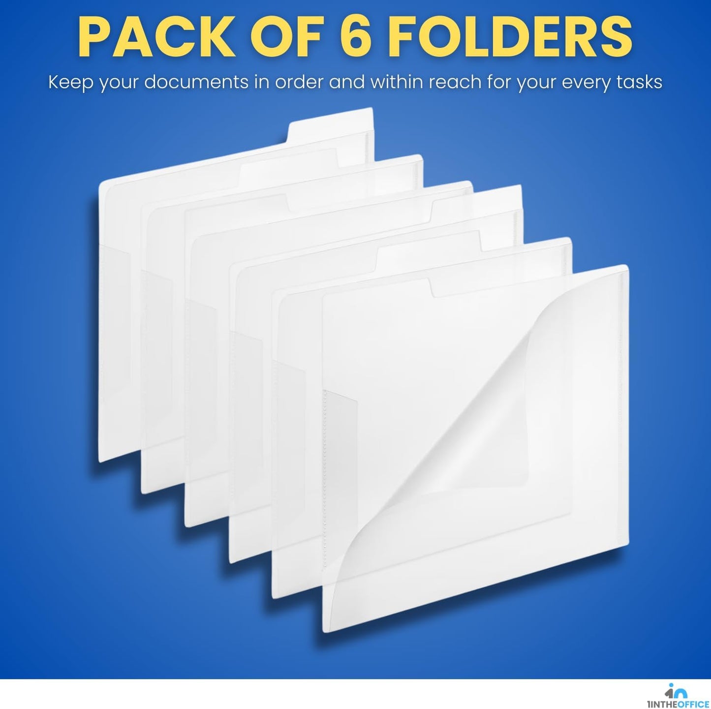 1InTheOffice Clear Plastic Folder Letter Size, Poly File Folder 3 Tab, (6 Pack)