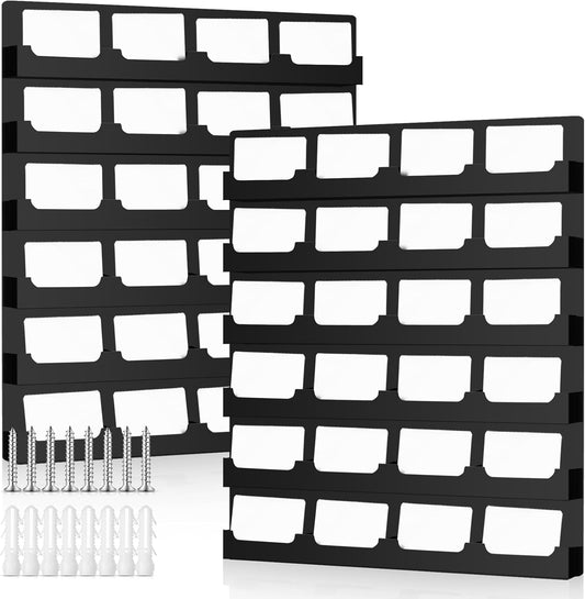 Suzile 2 Pcs 48 Business Card Holder Wall Mount 24 pockets each Business Card Display Wall with Hanging Hardware Acrylic Business Multiple Sticker Display for Office Home, 17.7'' x 15.7'', Black